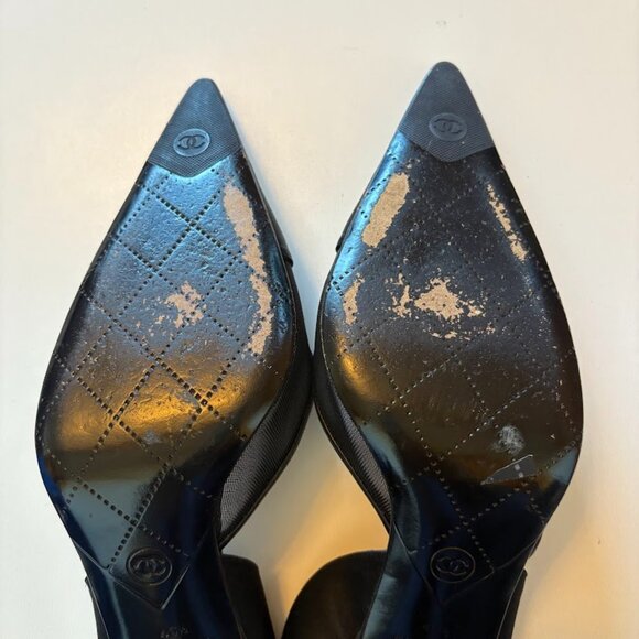 Chanel Iconic "CC" Black Mesh Sling Back Heel Luxury - Picture 12 of 15